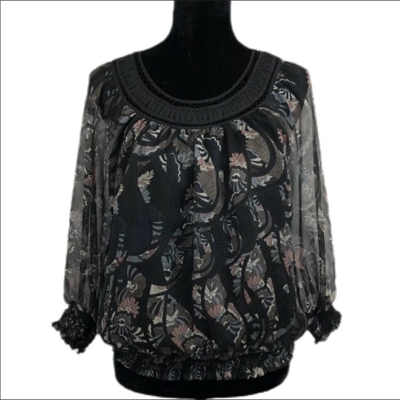 Daniel Rainn Tops - Daniel Rainn Black Peasant Top Sheer Sleeves MP XC